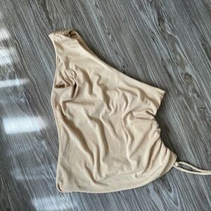 One-Shoulder Ruched Tan Top